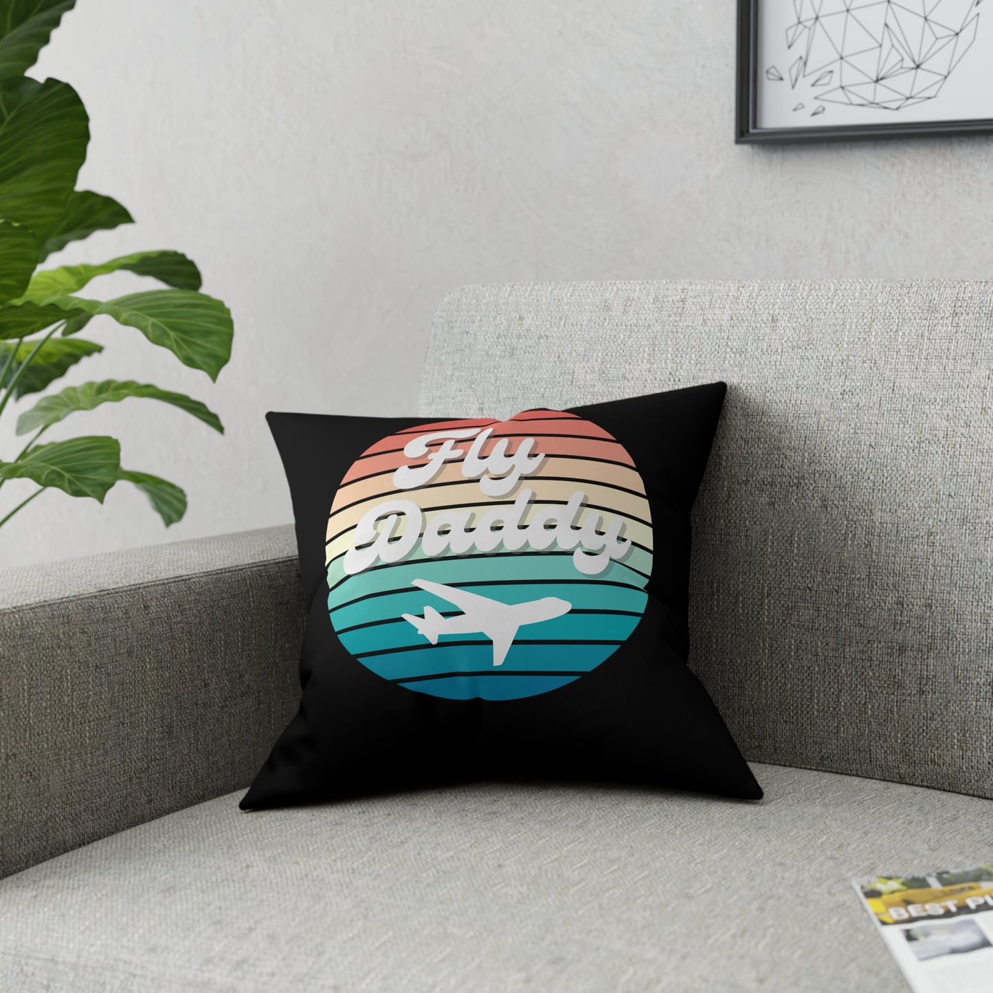 Fly Daddy Pillow on Black | Aviation Gift | Pilot Gift | Airline Crew and Aviation Worker Gift | Aviation Home Décor