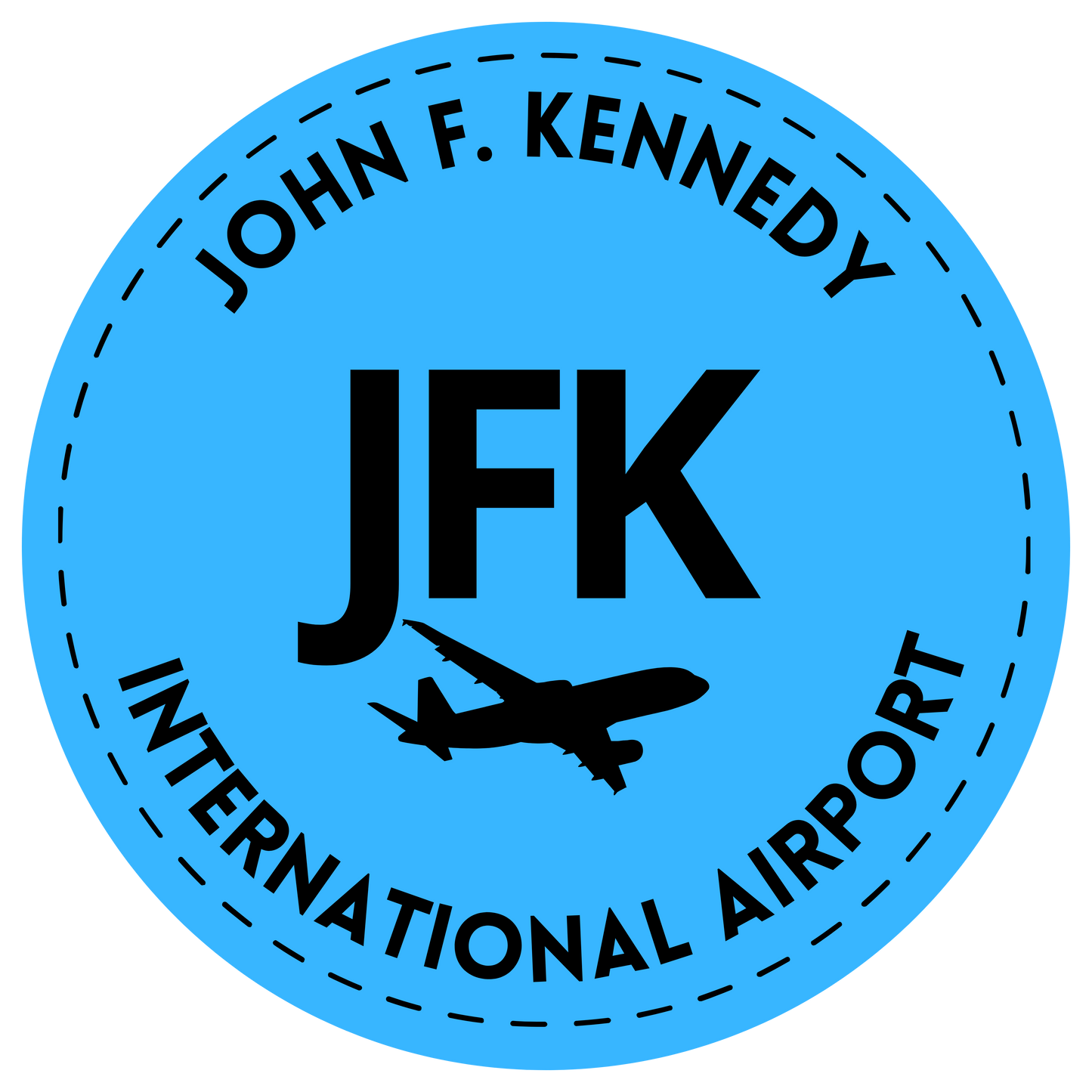 JFK John F Kennedy International Airport Round Blue Sticker WIth Black Letters