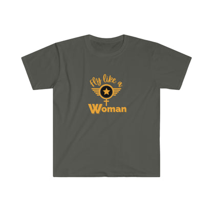 Fly Like a Woman T-Shirt Golden Wings Aviatrix Female Pilot T-Shirt